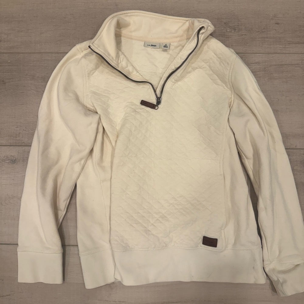 L.L. Bean Cream Quilted Half-Zip Sweater
